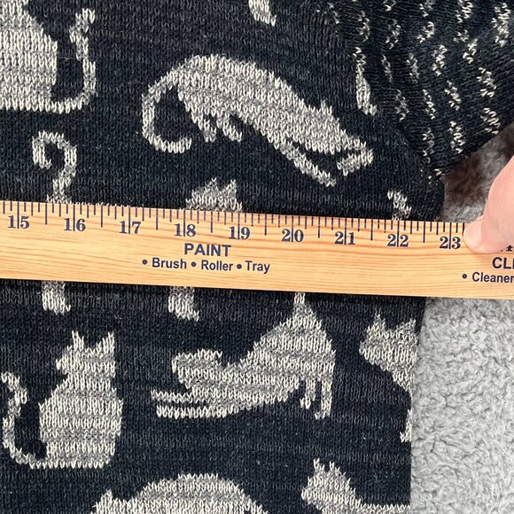 Cat Print Knit Cardigan Sweater Size XL Green 3 Made in USA Recycled Cotton - Picture 4 of 6